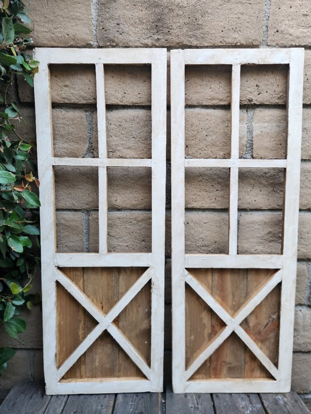 Set of 2, 39" H, Arch Wood Farmhouse White Barn Door Rustic Distress Wall Decor